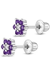 nice silver 5mm clear hot purple cubic zirconia baby birthstone earrings
